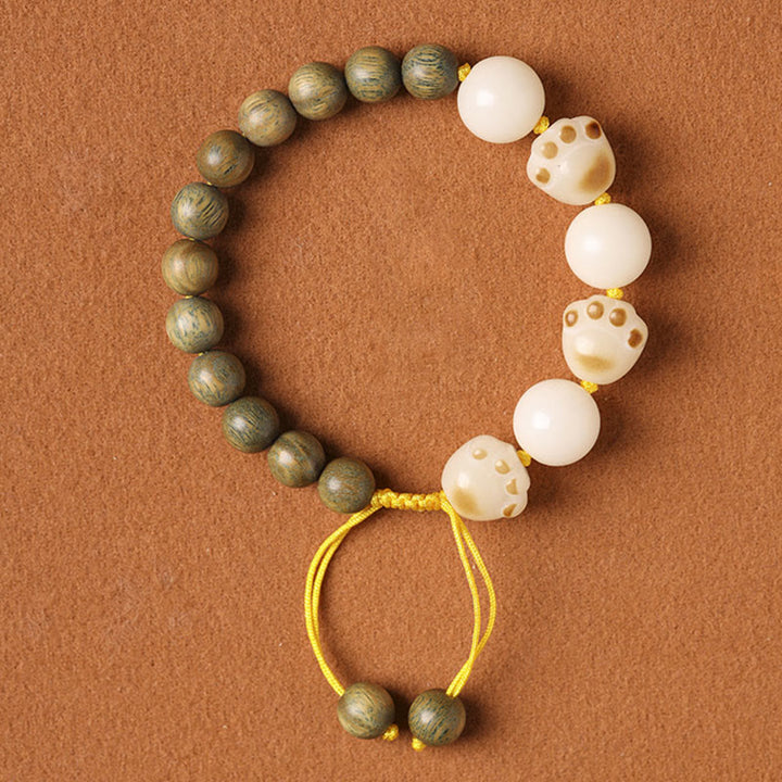 Bracelet de guérison en Buddha Stones de chat et pattes de chat en bois de santal vert naturel et graines de Bodhi - Bois de santal vert et graines de Bodhi (circonférence du poignet 14-15 cm) - image 1