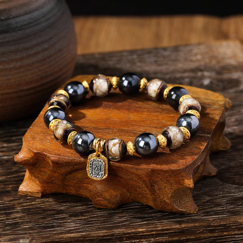 Bracelet porte-bonheur en perles de porcelaine et de verre avec encens en cendres et Buddha Stones , déesse tibétaine de la richesse, Zakiram