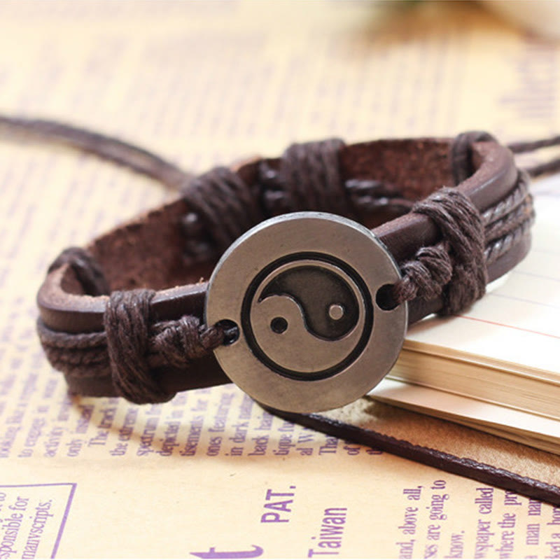 Bracelet en cuir avec cordon d'harmonie rétro Yin Yang et Buddha Stones