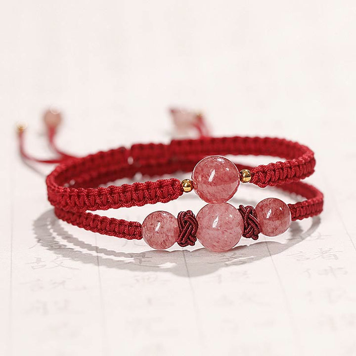 Bracelet de cheville tissé en fil rouge avec cristal de quartz fraise naturel Buddha Stones