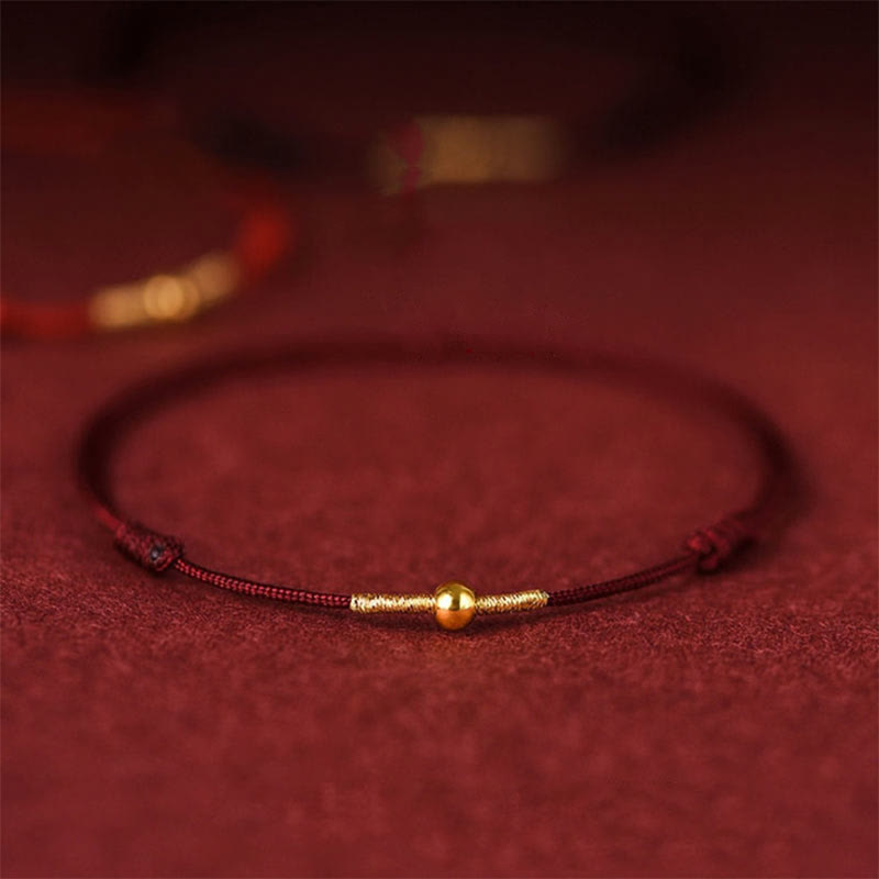 Bracelet de cheville en corde tressée avec perles dorées en argent sterling 925 et Buddha Stones