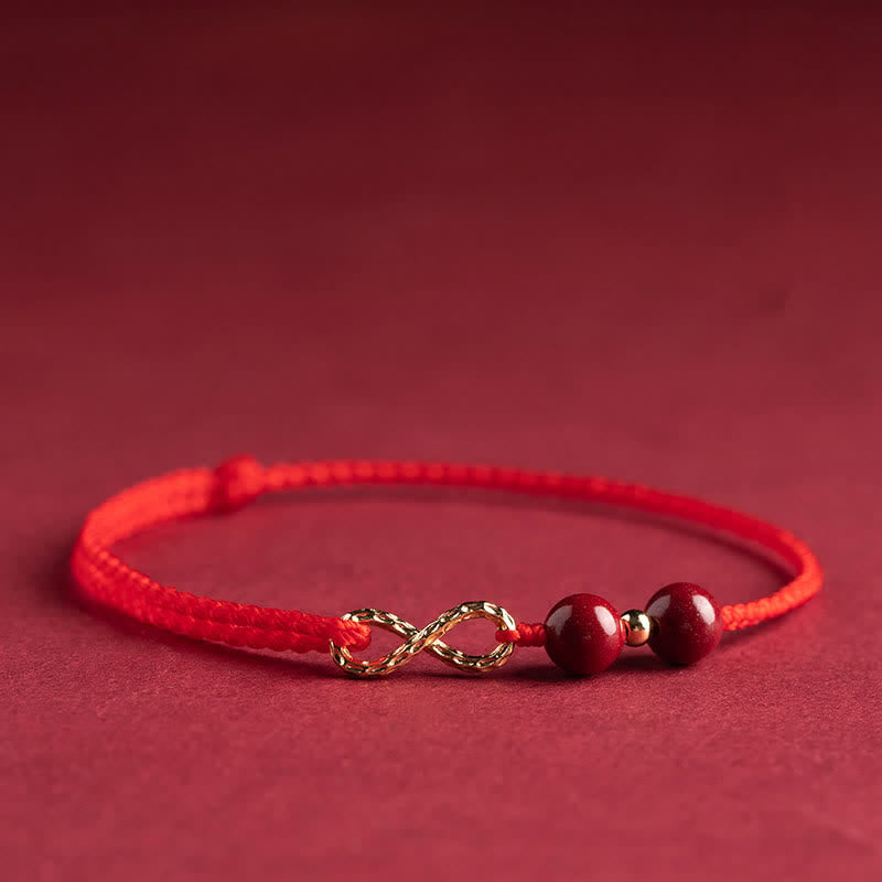 Bracelet de cheville avec symbole de l'infini doré et Buddha Stones et bénédiction en cinabre - Rouge - Bracelet de cheville (circonférence de la cheville 16-26 cm) - image 9