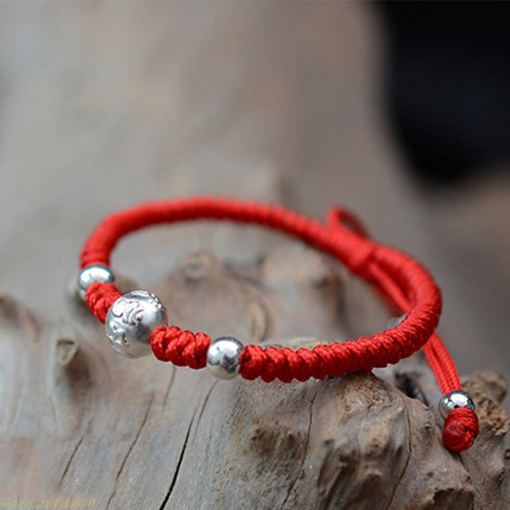 Bracelet couple en argent sterling 999 Buddha Stones et pièce de cuivre Om Mani Padme Hum