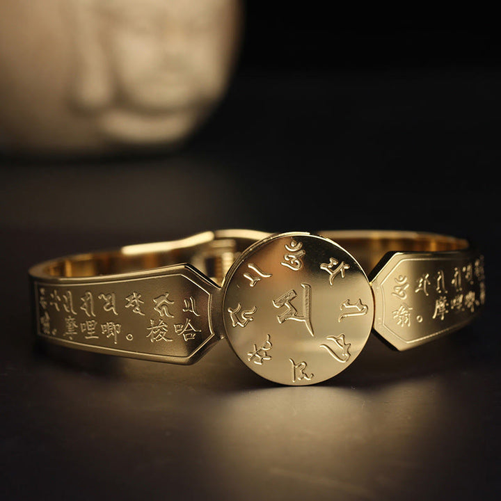 Bracelet jonc en acier titane Buddha Stones Yin Yang Lotus Om Mani Padme Hum Mantra Harmony