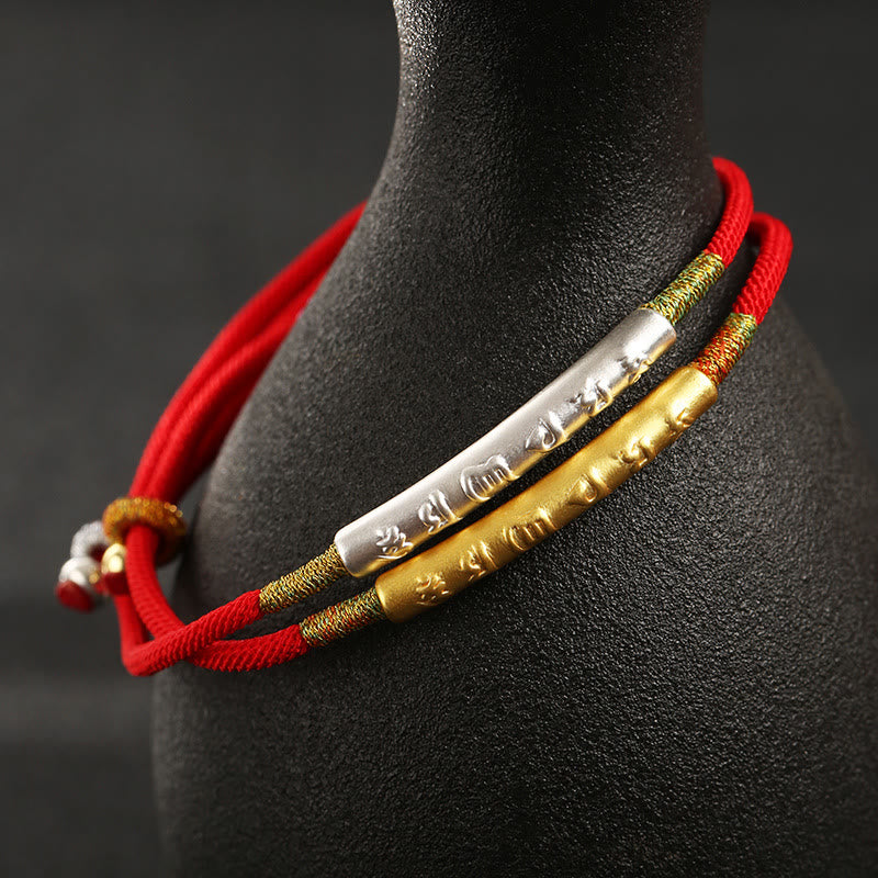 Bracelet bouddhiste tibétain fait main en pierres de Bouddha avec cordon rouge porte-bonheur Mantra Buddha Stones