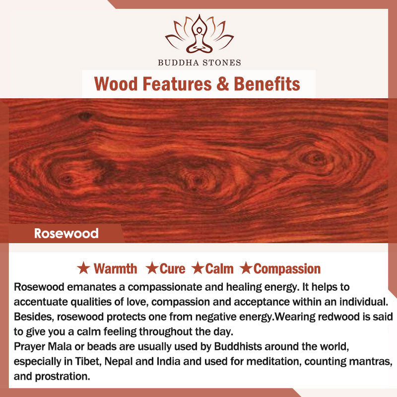 Bracelet de guérison Mala en bois de rose et œil de tigre avec 108 Buddha Stones