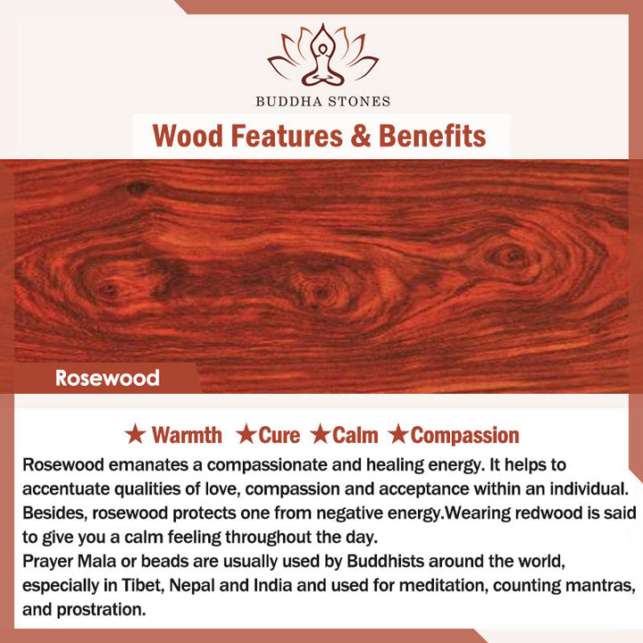 Bracelet de guérison Mala en bois de rose et œil de tigre avec 108 Buddha Stones