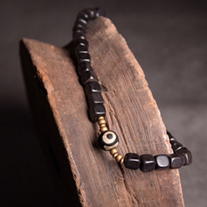 Bracelet couple paix en cuivre avec perles dzi en bois d'ébène