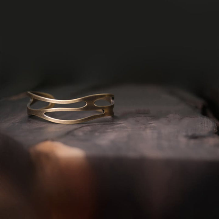 Bracelet manchette ajustable en cuivre et laiton courbé vintage Buddha Stones