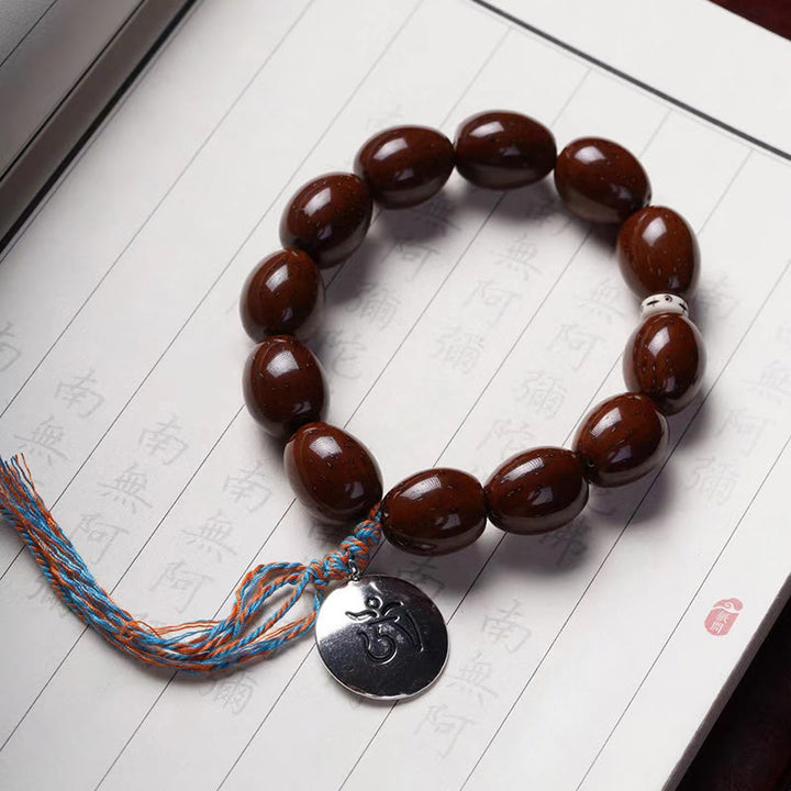 Bracelet de richesse en Buddha Stones tibétaines naturelles violettes et dorées avec rat OM, zodiaque chinois, neuf palais, huit diagrammes