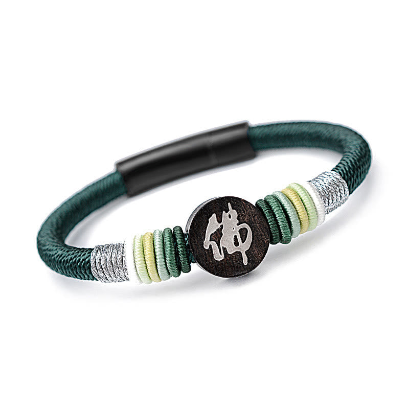 Bracelet en corde fait main en ébène avec personnage de Bouddha de Buddha Stones