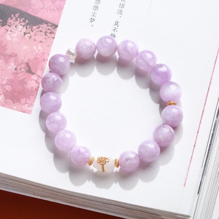 Bracelet de croissance spirituelle en jade blanc Kunzite Hetian
