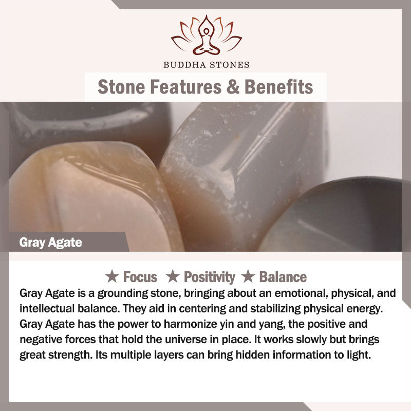 Bracelet de richesse en agate grise avec 108 perles de Mala en Buddha Stones du Tibet, graines de Bodhi, Bagua, Vajra, Dzi