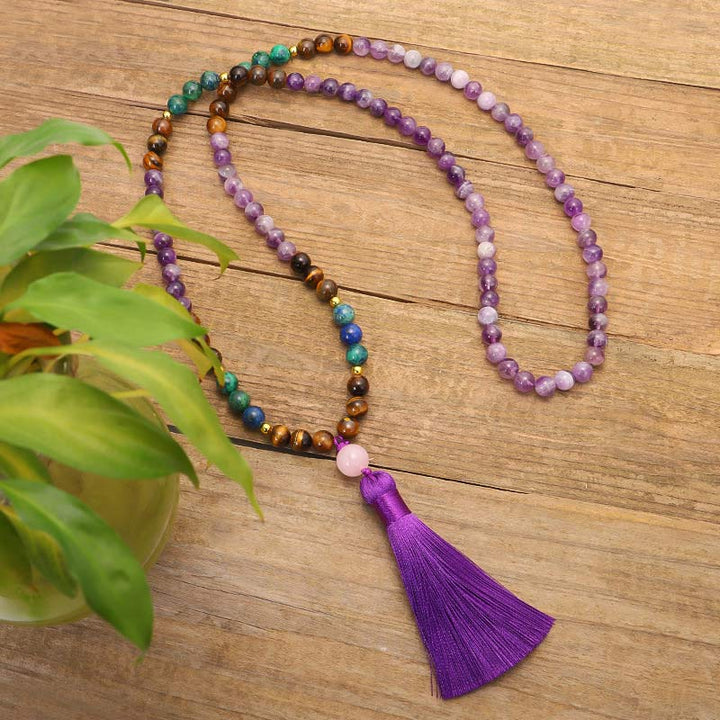 Ensemble Mala Purificateur Bracelet Améthyste Tibétain Buddha Stones