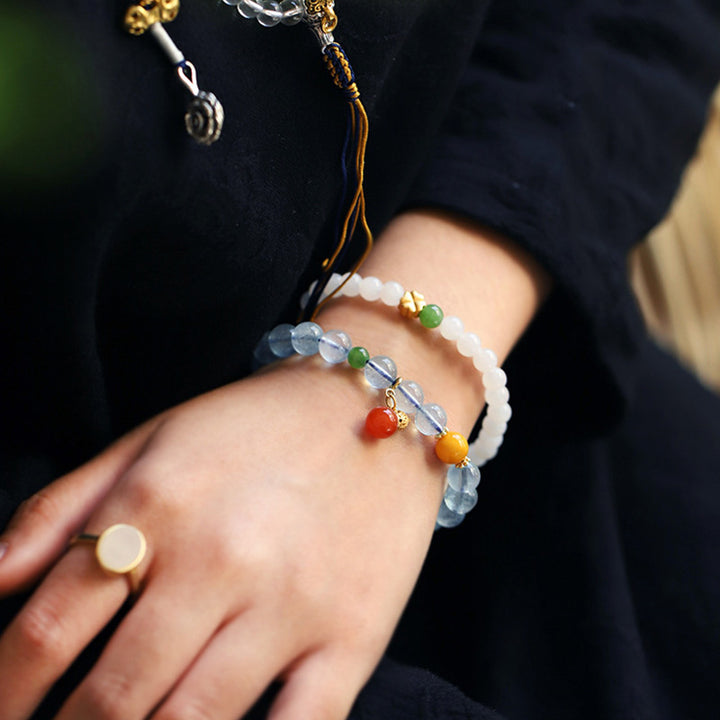 Bracelet à breloques en forme de courge de la paix en agate rouge aigue-marine