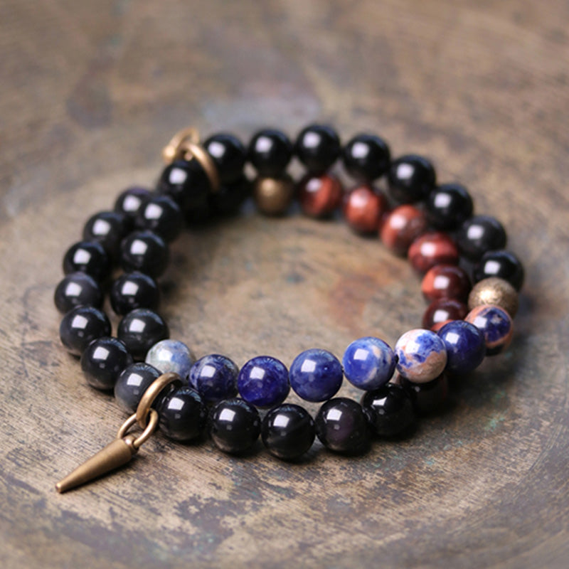 Bracelet couple force cuivre cristal sodalite obsidienne noire Buddha Stones