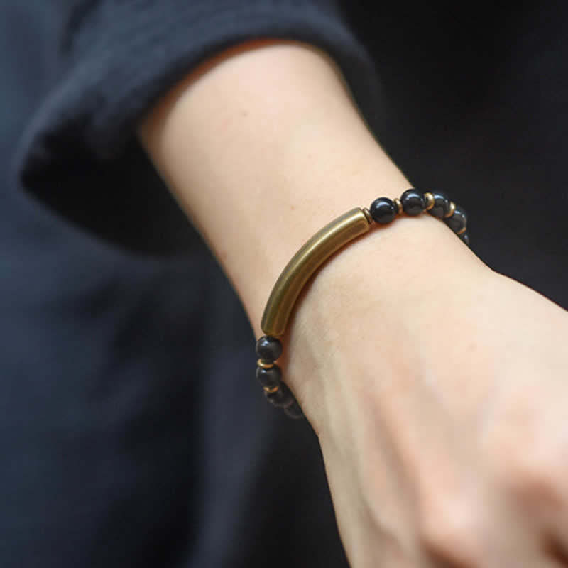 Bracelet couple paix en cuivre et cristal d'obsidienne noire en Buddha Stones Jaspe rouge Agate mousse
