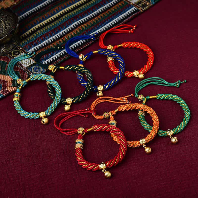Bracelet tibétain fait main avec breloque en corde tressée et roue de prière Thangka pour protection de la chance