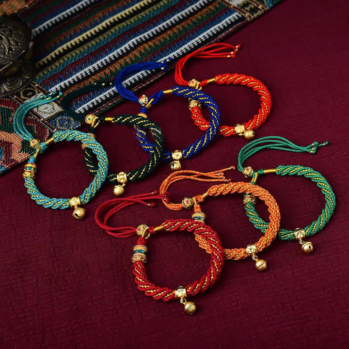 Bracelet tibétain fait main avec breloque en corde tressée et roue de prière Thangka pour protection de la chance
