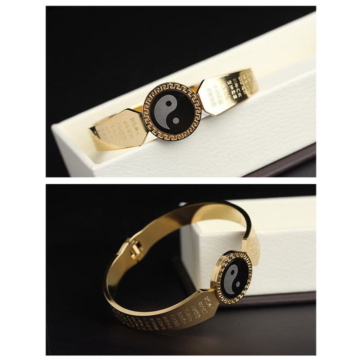 Bracelet jonc en acier titane Buddha Stones Yin Yang Lotus Om Mani Padme Hum Mantra Harmony