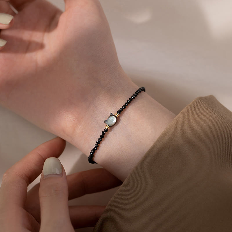 Bracelet de guérison en pierre tridacna avec spinelle noire et cristal blanc plaqué or 14 carats de Buddha Stones - image 6