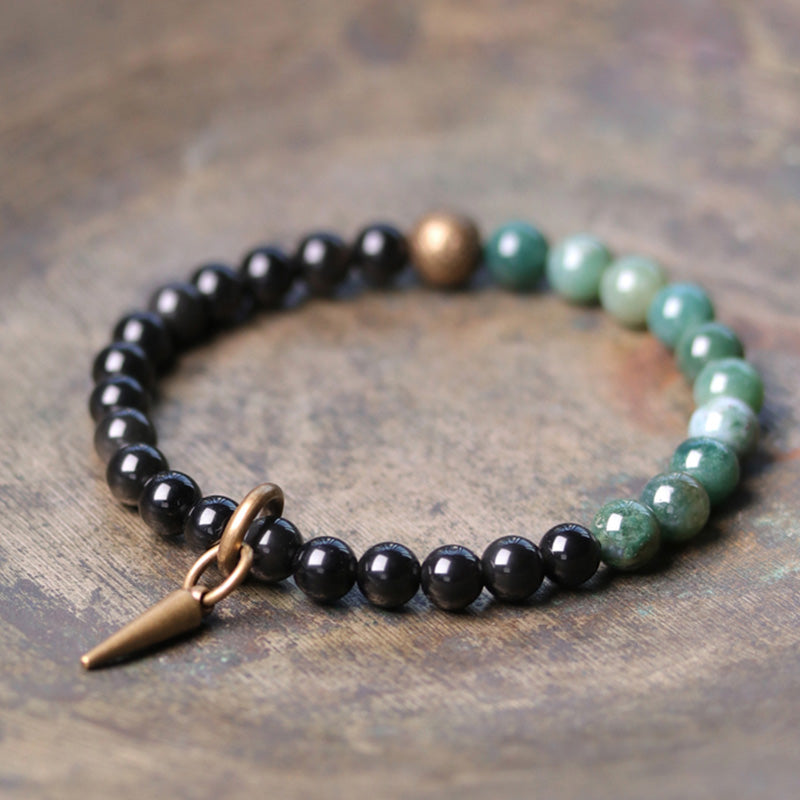 Bracelet couple force cuivre cristal sodalite obsidienne noire Buddha Stones