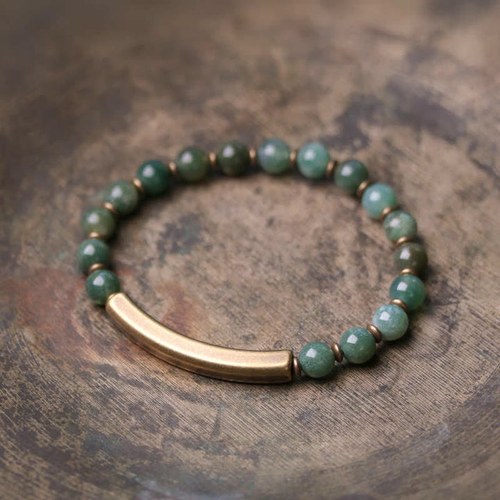 Bracelet couple paix en cuivre et cristal d'obsidienne noire en Buddha Stones Jaspe rouge Agate mousse