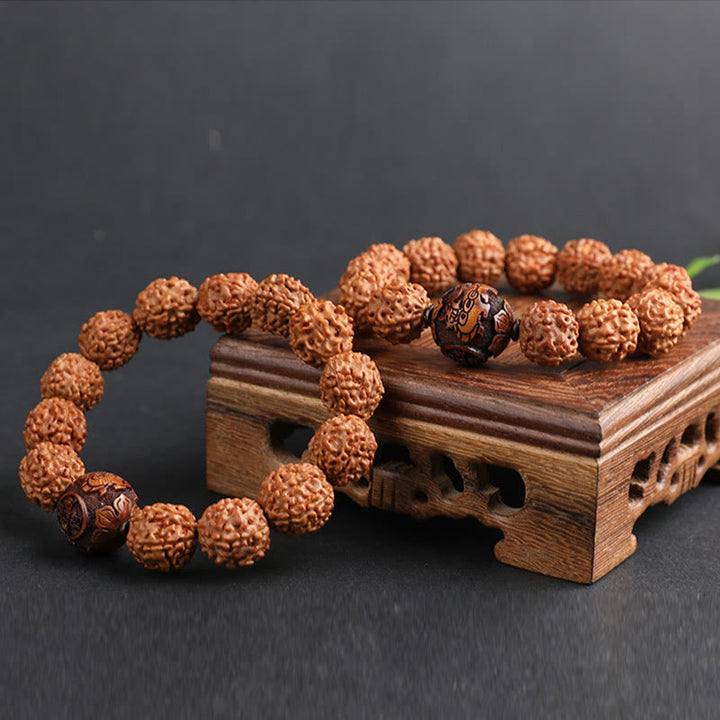 Bracelet porte-bonheur en cuivre Buddha Stones tibétaines Rudraksha Bodhi Seed PiXiu