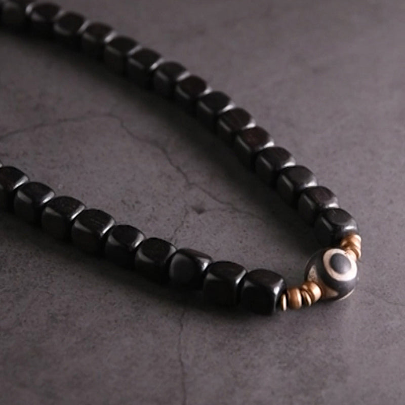 Bracelet couple paix en cuivre avec perles dzi en bois d'ébène