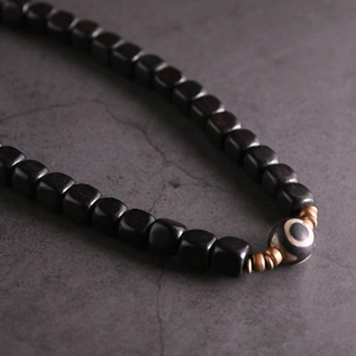 Bracelet couple paix en cuivre avec perles dzi en bois d'ébène