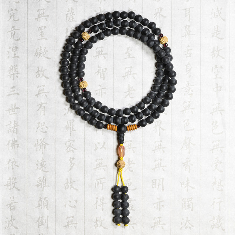 Bracelet de guérison tibétain Mala en Buddha Stones , graines de cyprès et de Bodhi, agate rouge