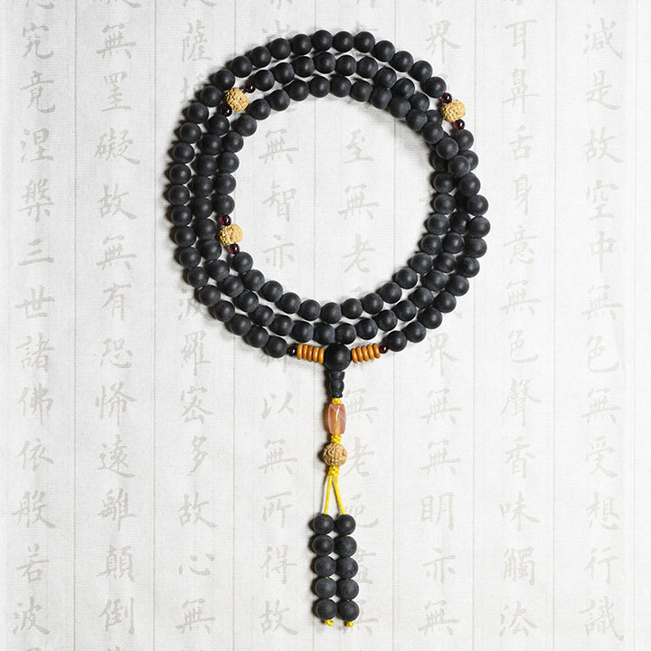 Bracelet de guérison tibétain Mala en Buddha Stones , graines de cyprès et de Bodhi, agate rouge