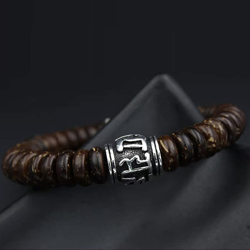Bracelet Buddha Stones en coquille de noix de coco tibétaine naturelle Om Mani Padme Hum positif