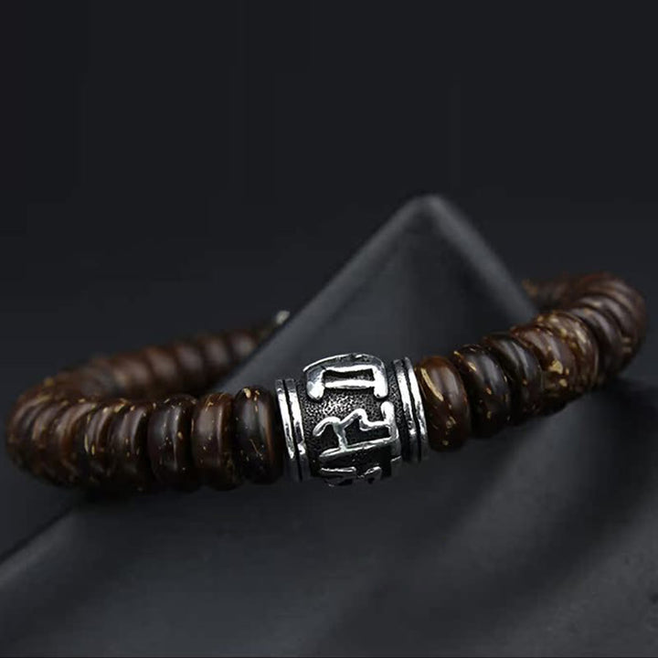 Bracelet Buddha Stones en coquille de noix de coco tibétaine naturelle Om Mani Padme Hum positif