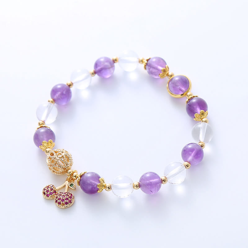 Bracelet à breloques en cristal blanc et améthyste naturelle Buddha Stones