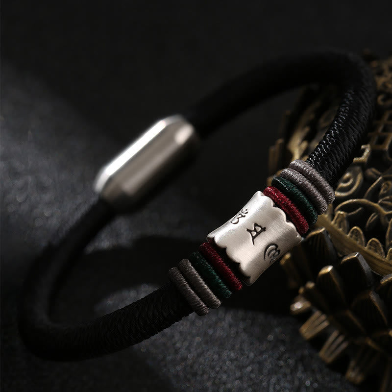 Bracelet à boucle magnétique en argent sterling 999 Buddha Stones Om Mani Padme Hum Peace