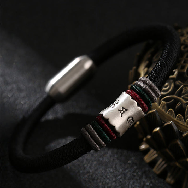 Bracelet à boucle magnétique en argent sterling 999 Buddha Stones Om Mani Padme Hum Peace