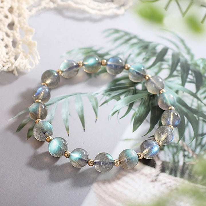 Bracelet de guérison et d'amour en pierre de lune naturelle plaqué or 14 carats de Buddha Stones