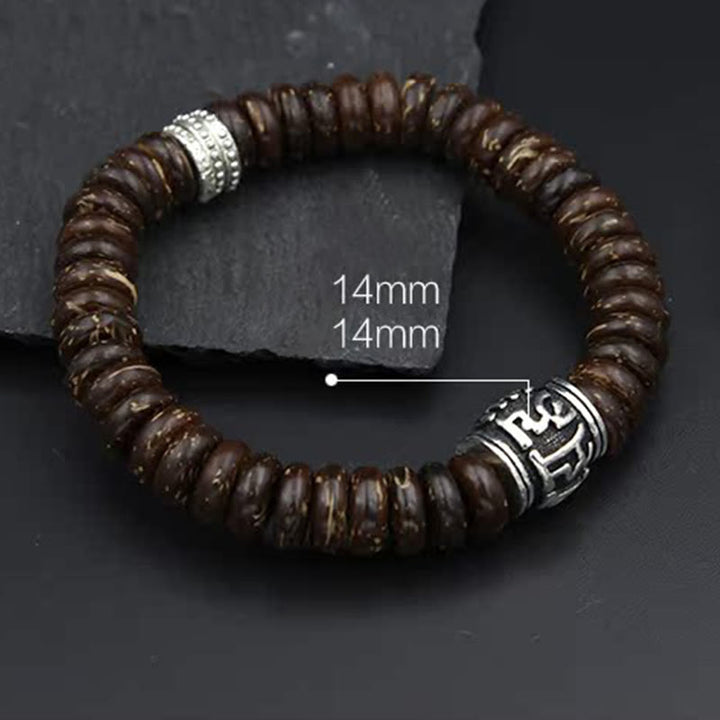 Bracelet Buddha Stones en coquille de noix de coco tibétaine naturelle Om Mani Padme Hum positif