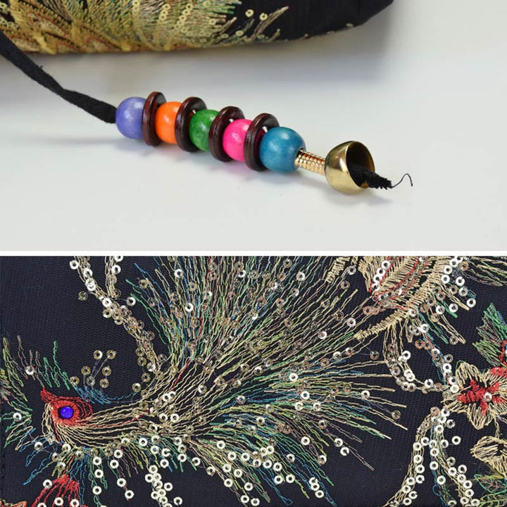 Sac fourre-tout brodé recto verso Buddha Stones Peacock Sac à bandoulière Sac à bandoulière