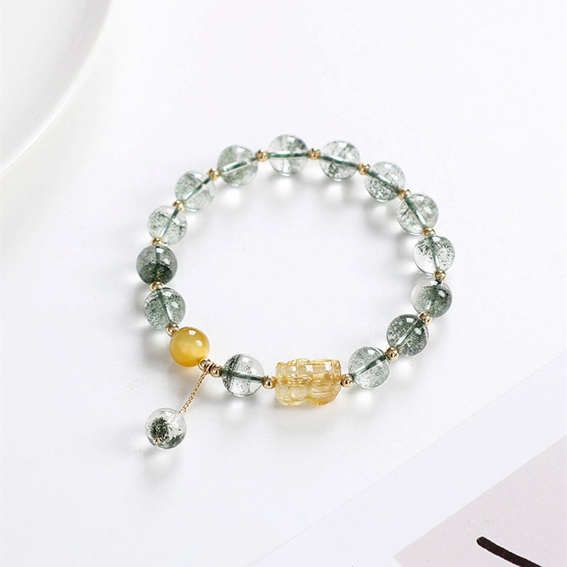 Bracelet de confiance PiXiu en citrine fantôme verte de Buddha Stones