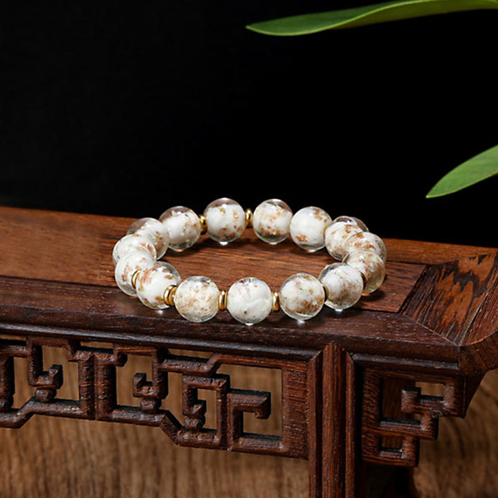 Bracelet de réussite en perles de verre Liuli fluorescentes lumineuses avec breloque de famille de bêtes avaleuses en or et Buddha Stones