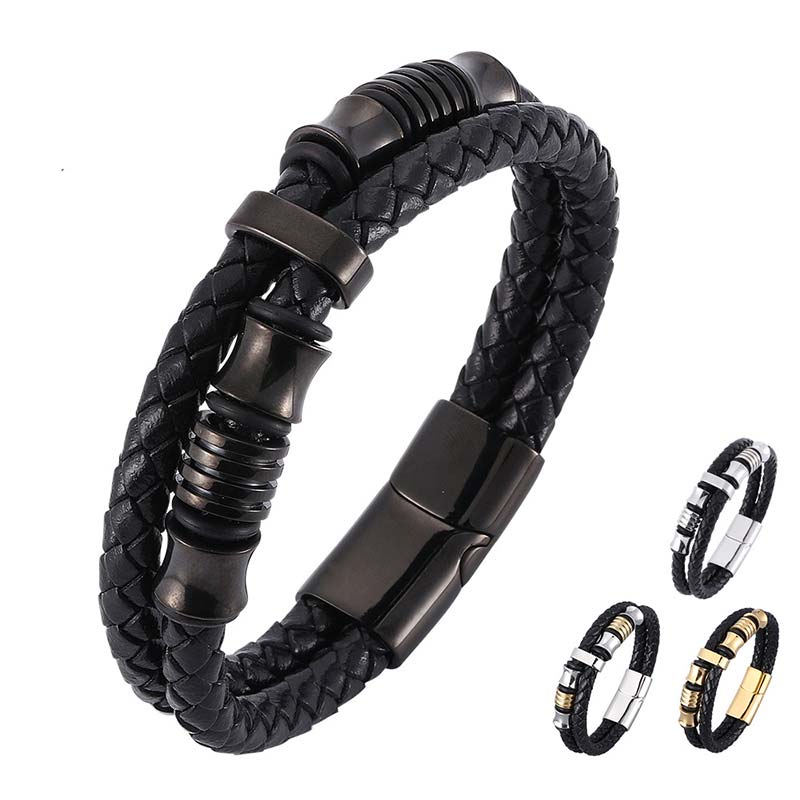 Bracelet porte-bonheur en cuir tressé à plusieurs couches avec Buddha Stones