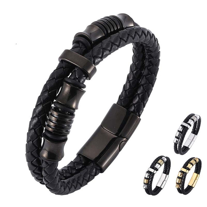 Bracelet porte-bonheur en cuir tressé à plusieurs couches avec Buddha Stones