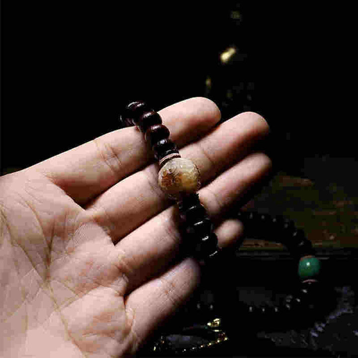 Bracelet de bon augure Bagua Vajra en perles de Mala en Buddha Stones du Tibet, 108 perles