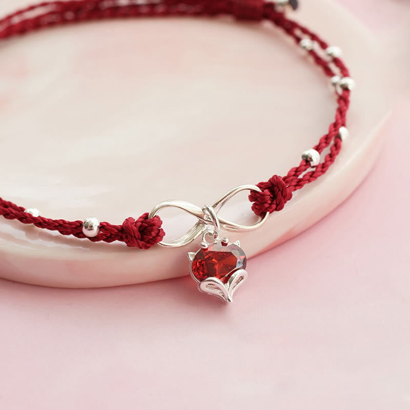 Bracelet de cheville tressé avec symbole de l'infini et du cœur en Buddha Stones