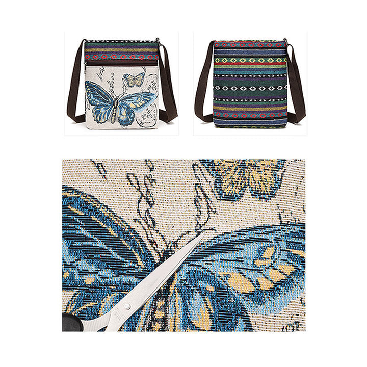 Sac fourre-tout en toile brodé Buddha Stones Elephant Butterfly Sac à bandoulière Sac à bandoulière