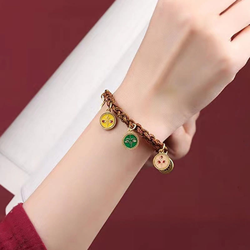 Bracelet Thangka Tibétain en Cordon Tressé Chanceux avec Cinq Dieux de la Richesse