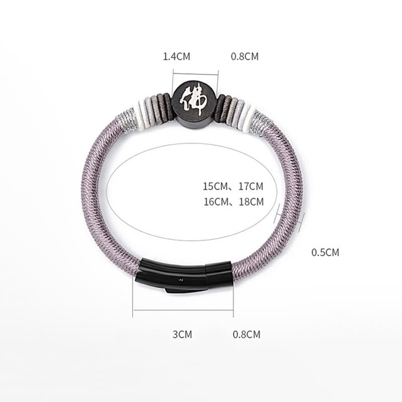 Bracelet en corde fait main en ébène avec personnage de Bouddha de Buddha Stones