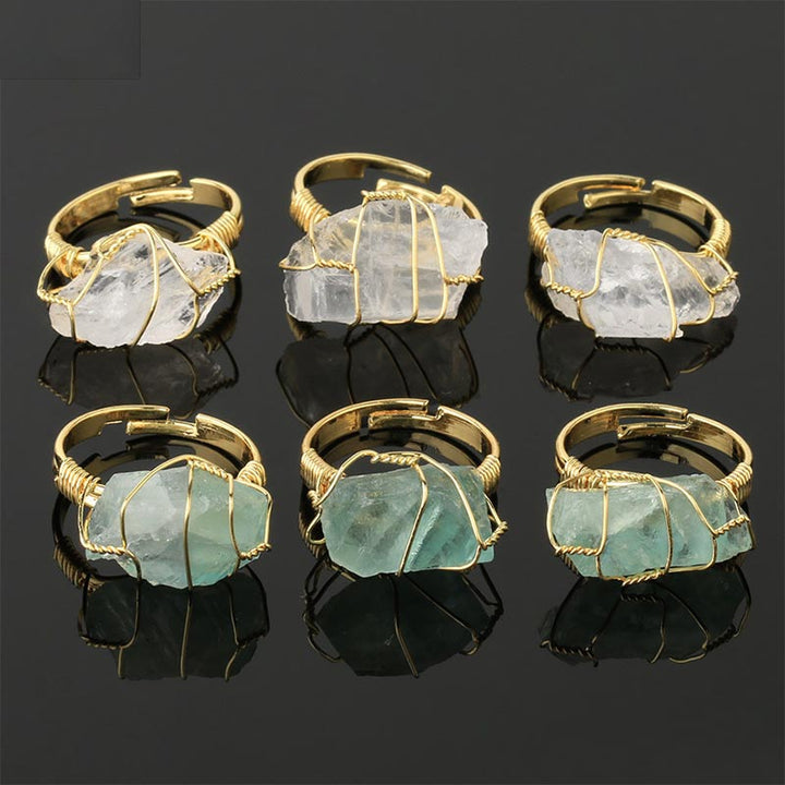 Bague ajustable en améthyste et cristal naturel avec Buddha Stones